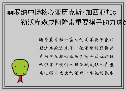 赫罗纳中场核心亚历克斯·加西亚加盟勒沃库森成阿隆索重要棋子助力球队双冠目标